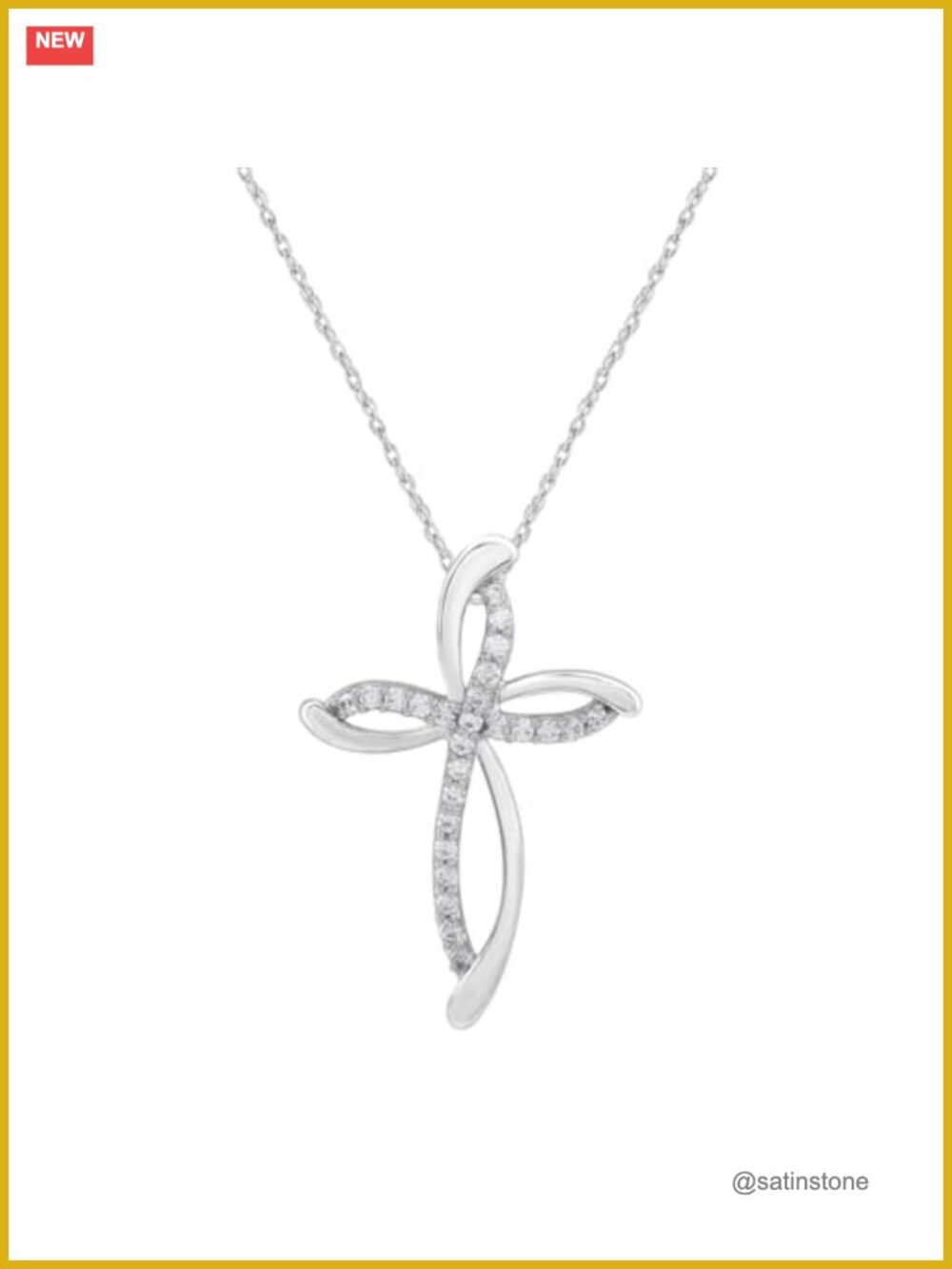 GILDED 10K White Gold & Diamond Swirl Cross Pendant Necklace 1/4 Carat
